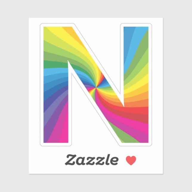 Sticker Alphabet arc-en-ciel coloré mignon N (Feuille)