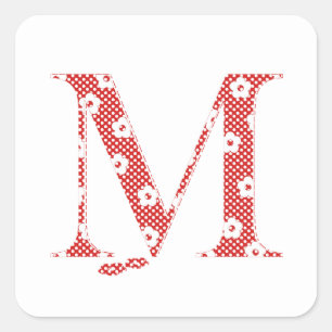 Sticker alphabet fleuri M (rouge et points)