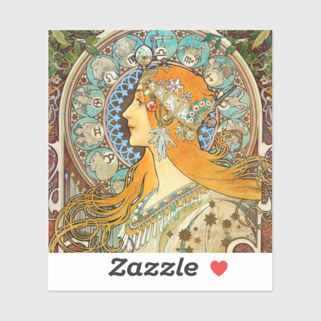 Sticker Alphonse Mucha Art Nouveau Zodiac (Feuille)