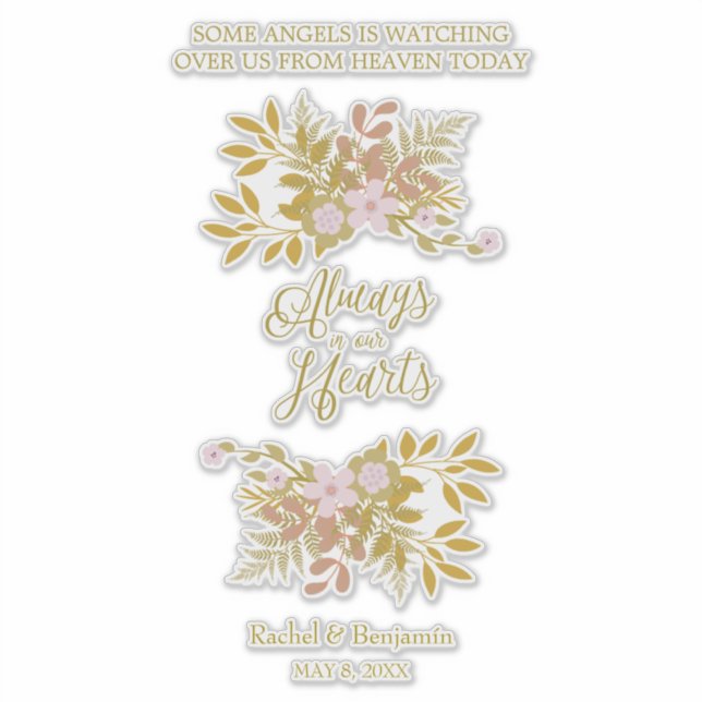 Sticker Always in Our Hearts Quote Floral Golden Garland (Devant)