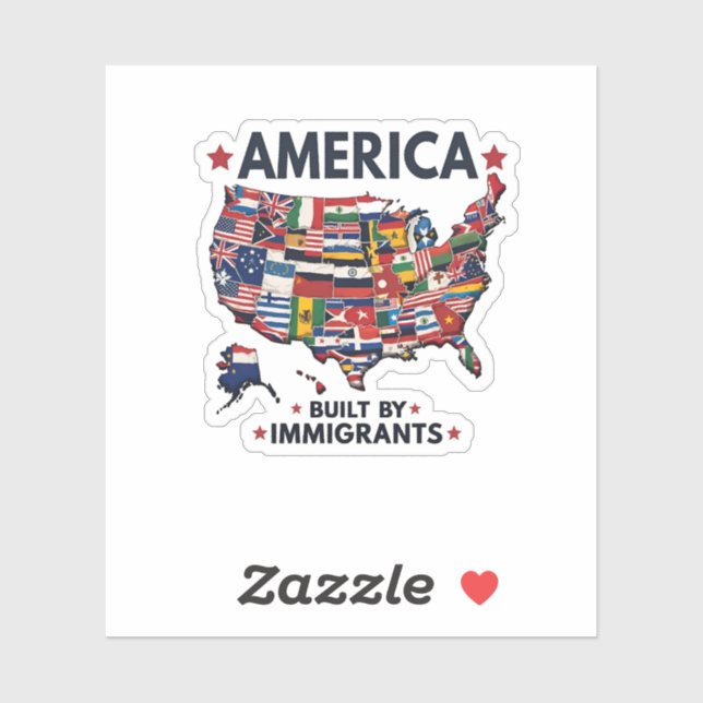 Sticker Américain construit par Immigrants Patriotique Amé (Feuille)