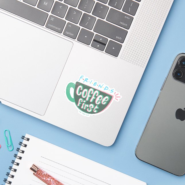 Sticker AMIS™ | Café d'abord (Ordinateur portable avec iPhone)