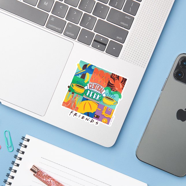 Sticker AMIS™ | Central Perk Vibrant Graphic (Ordinateur portable avec iPhone)