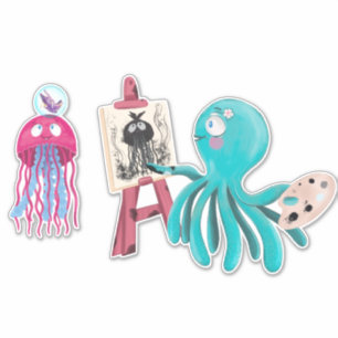 Sticker Amis de la méduse et du poulpe Artiste au travail 