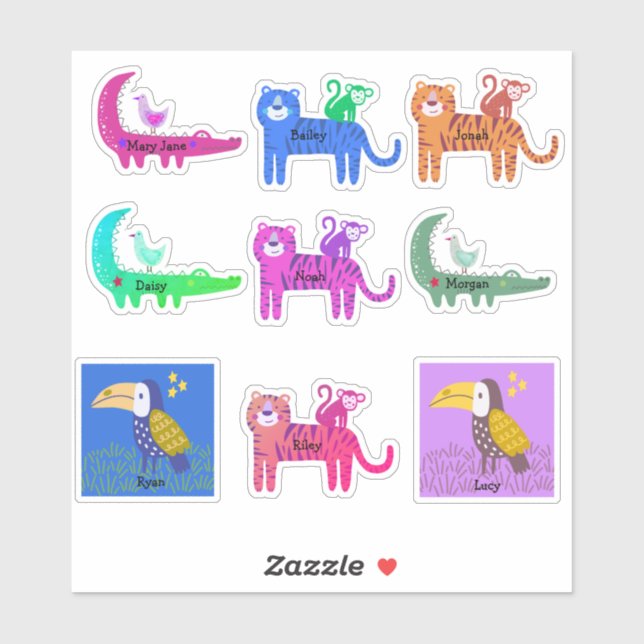 Sticker Amis Nom personnalisé Cute Animaux aimés et oiseau (Feuille)