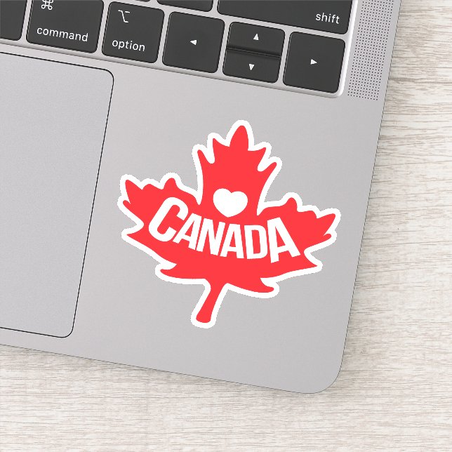 Sticker Amour canada coeur de la feuille d'érable rouge (Détail)