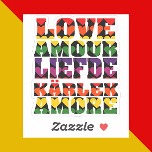 Sticker Amour dans plusieurs langues Coeurs Arc en ciel fo