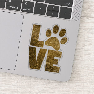 Sticker AMOUR   Empreinte de patte Parties scintillant or