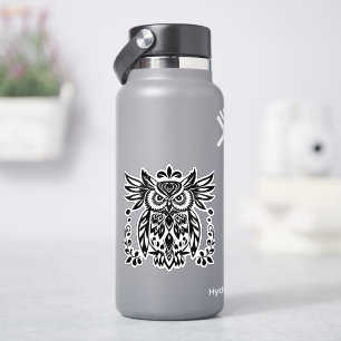 Sticker Amoureux de hiboux Rustique Bois Noir Blanc Bohème