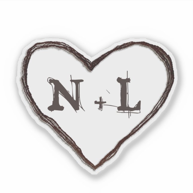 Sticker Amoureux sculptés Initiales du coeur rustique Mono (Devant)