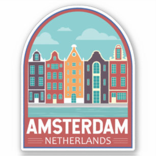 Sticker Amsterdam Pays-Bas Travel Art Vintage