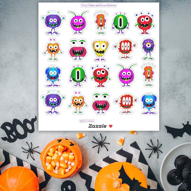 Sticker Amusant, coloré, Monstres de dessin animé (Hey – take a look at this awesome collection of die-cut Halloween cartoon monster stickers!)