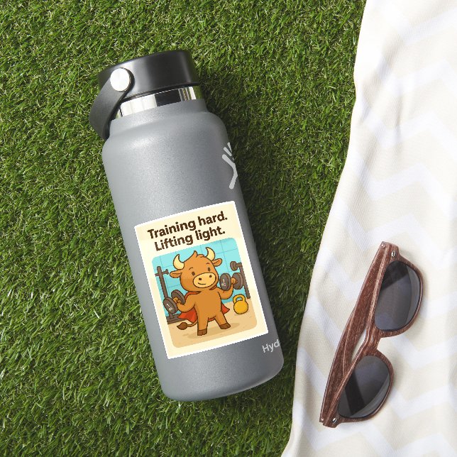Sticker Amusant Gym Bull "Entraînement dur" Conception Bul (HydroFlask Insitu)