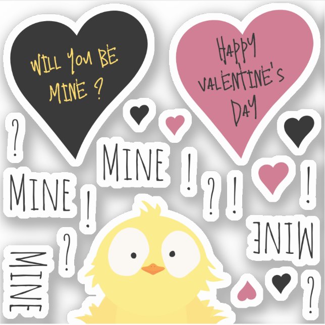 Sticker Amusement Mine Mine Mine Valentines Poulet Thème (Devant)