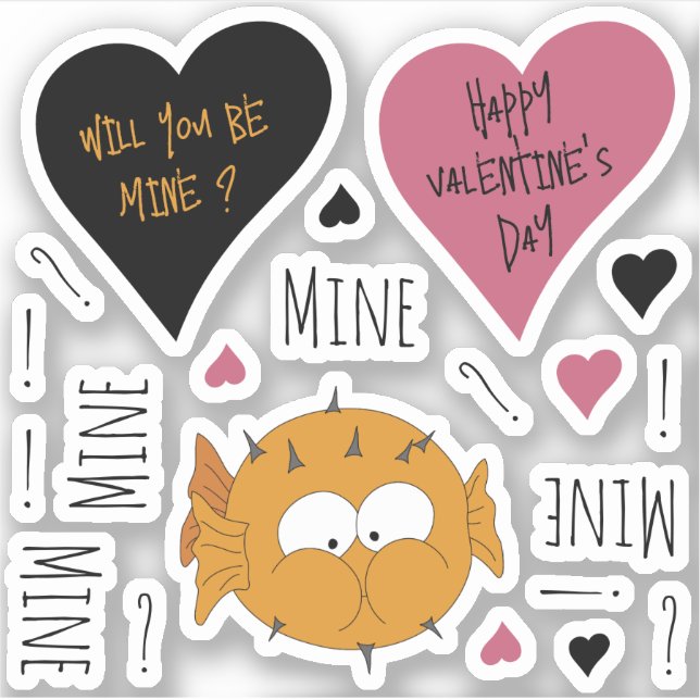 Sticker Amusement Mine Mine Mine Valentines Puffer Thème (Devant)