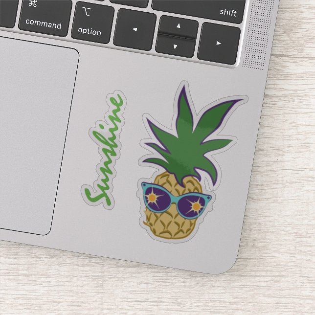 Sticker Ananas avec Lunettes de soleil bleues Texte person (Détail)