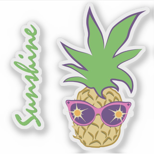 Sticker Ananas avec lunettes de soleil roses Texte personn (Devant)