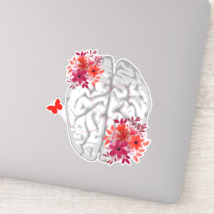 Sticker Anatomie Du Cerveau Humain Avec Fleurs Rouges