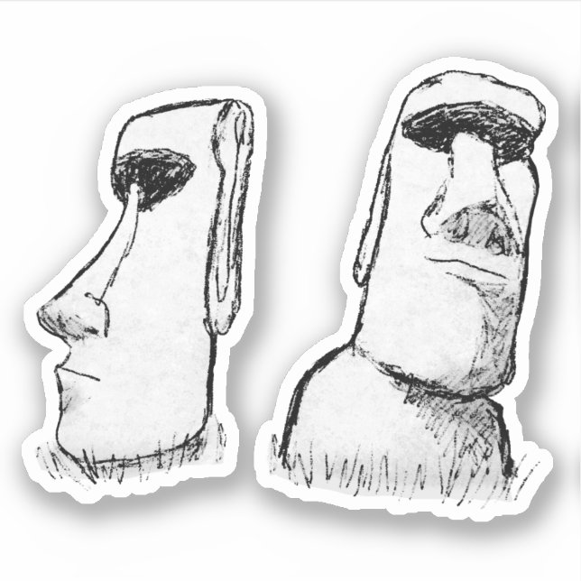 Sticker Anciennes statues de l'île de Pâques croquis (Devant)