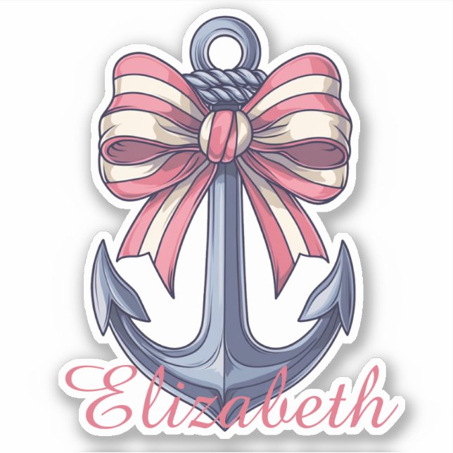 Sticker Ancre Bleue avec Monogramme en bande rouge et blan (Devant)