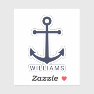 Sticker Ancre bleue marine et nom personnalisé