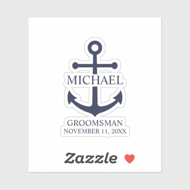 Sticker Ancre Bleue marine Nautique Groomsmen personnalisé (Feuille)