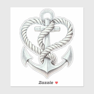 Sticker Ancre Coeur Nautique Mariage Côtier