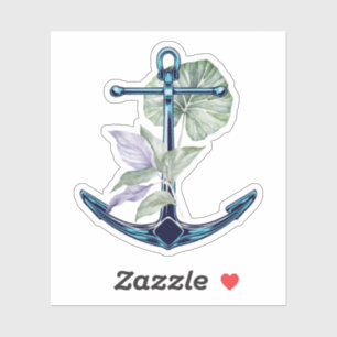 Sticker Ancre tropicale avec plantes et fleurs