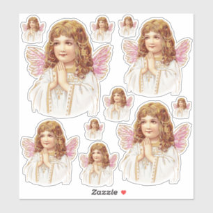 Sticker Ange victorien doux prier les mains contour