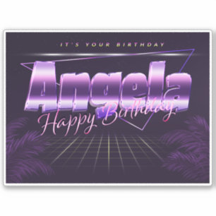 Sticker Angela Name Prénom lila retro