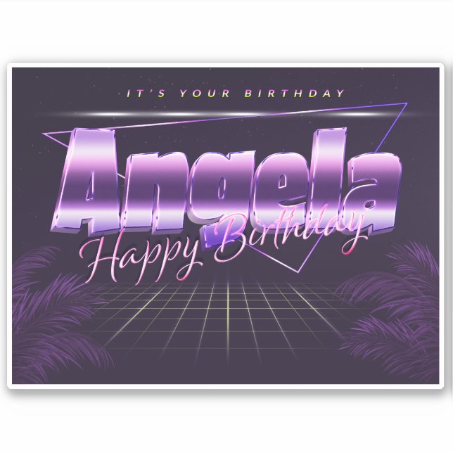 Sticker Angela Name Prénom lila retro (Devant)