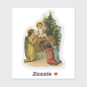 Sticker Anges & Jésus Fille Antique Noël Chrétien