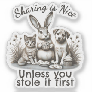 Sticker Animaux mignons mangeant des cookies partageant vo