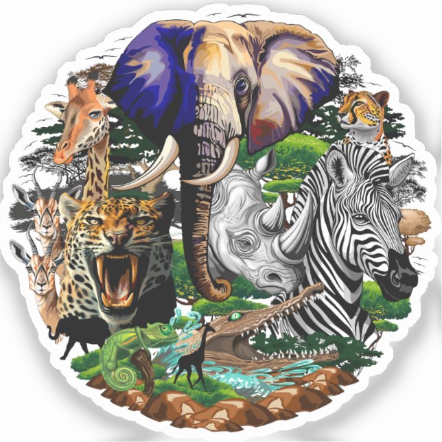 Sticker Animaux sauvages de la Savane africaine (Recto)
