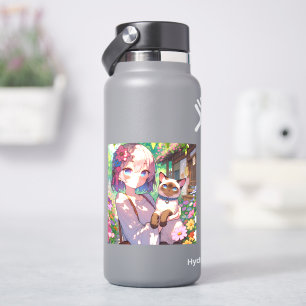 Sticker Anime Girl et chat siamois