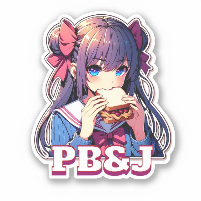 Sticker Anime Girl mangeant un sandwich PB&J (Devant)