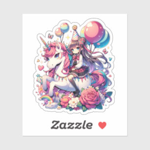 Sticker Anime Girl sur Unicorn Anniversaire