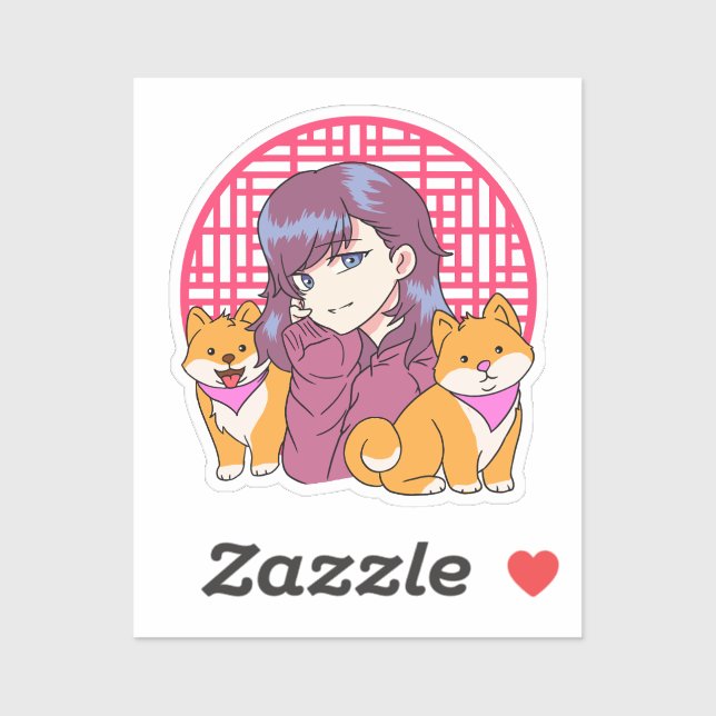 Sticker Anime Girl with Dogs (Feuille)