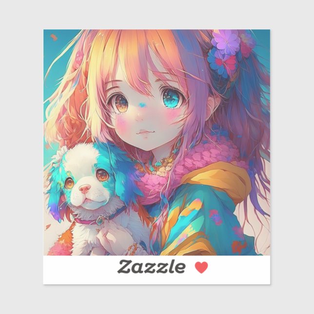 Sticker Anime Girl with Puppy (Feuille)
