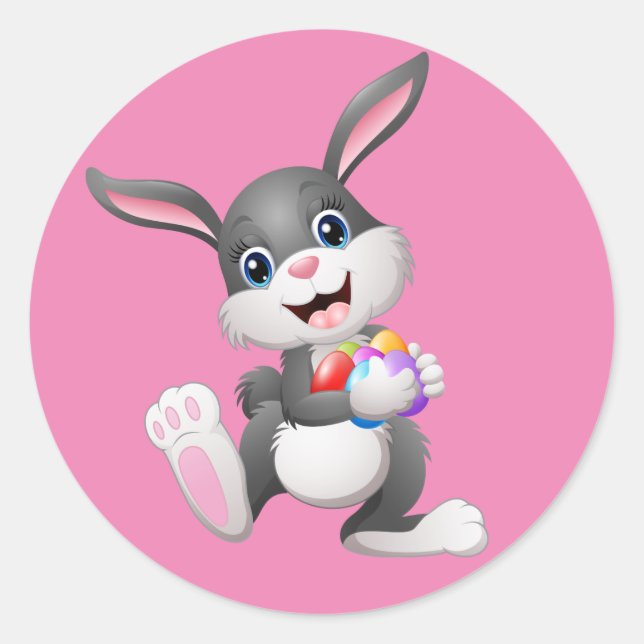 Sticker Animé Happy Bunny Classic Round Pâques (Devant)
