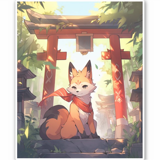 Sticker Anime Kitsune Cute Fox Imaginaire Art (Devant)