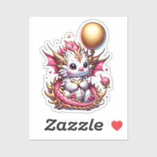 Sticker Anniversaire de la fille Dragon d'or et de rose