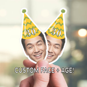 Sticker Anniversaire drôle Visage avec Casquette de fête e