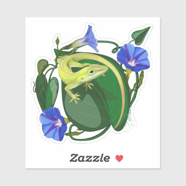 Sticker Anolis vert avec Ipomée  (Feuille)