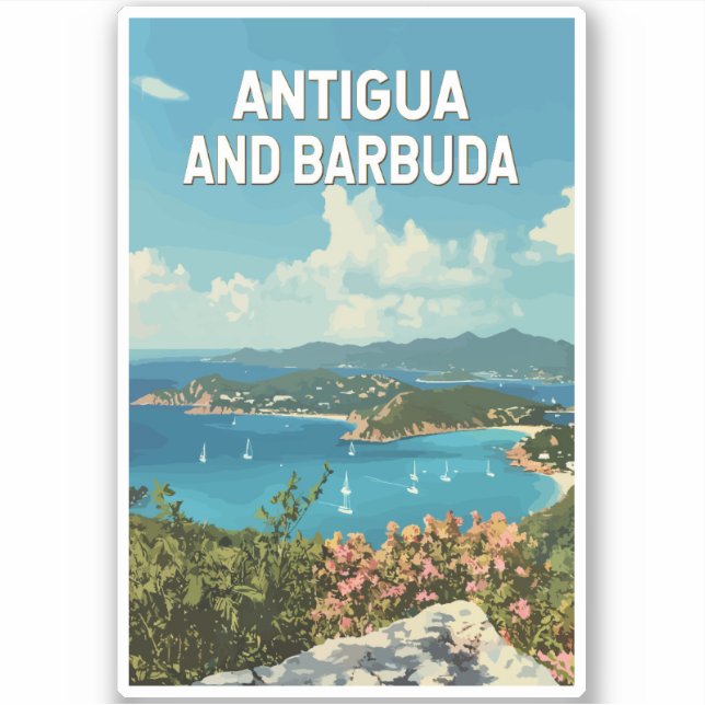 Sticker Antigua-et-Barbuda Illustration Voyage Art Retro (Devant)