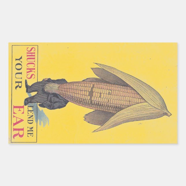 Sticker Antique Antrhopomorphic Veggie Corn Pun (Front)