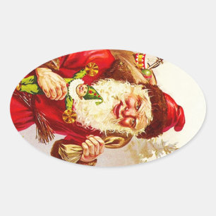 Sticker Antique Evergreen Forest Santa Christmas