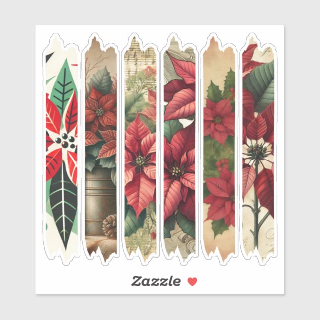 Sticker Antique Holiday Poinsettia Washi Tape Planneur (Feuille)