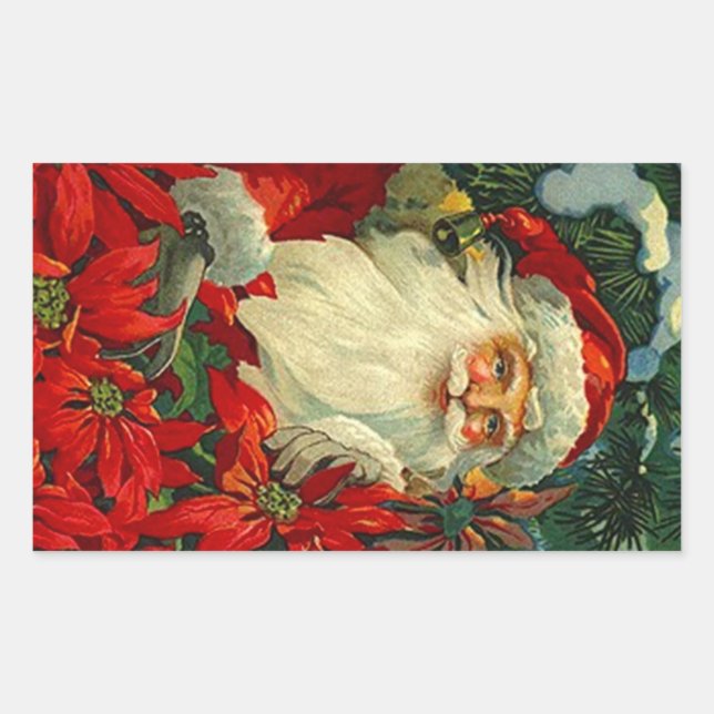 Sticker Antique Poinsettia Santa Christmas Forest (Front)