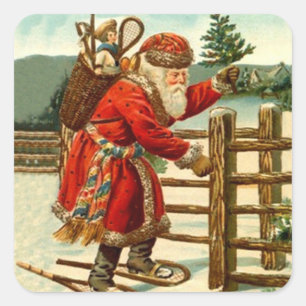 Sticker Antique Santa Claus Christmas Snowshoeing